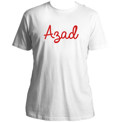 White Azad T-shirt with clean Hindi-inspired Azad print by Garrari