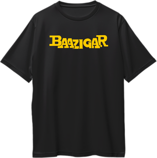 Baazigar Oversized Unisex T-Shirt inspired by SRK's cult classic movie and Divine's viral hip-hop version of the Baazigar title song, perfect for fans of Bollywood and desi rap.