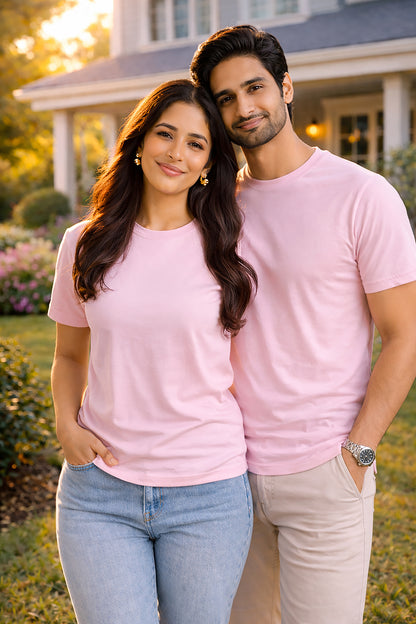 Baby pink solid unisex t-shirt made from premium cotton, casual everyday wear for men and women