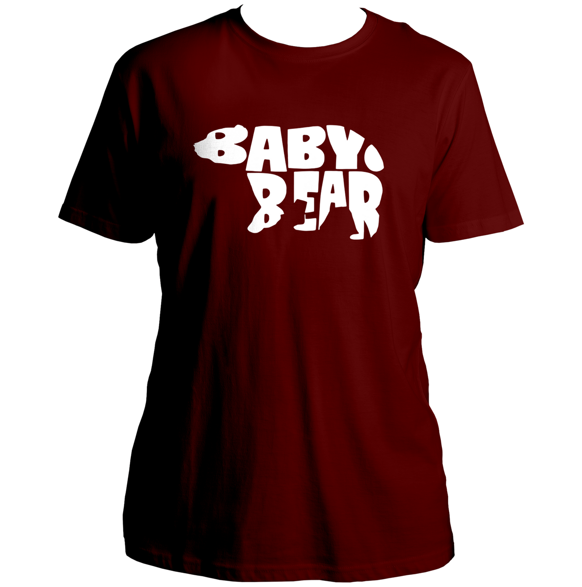 Maroon Baby Bear Unisex T-Shirt by Garrari with contrast Baby Bear family statement print