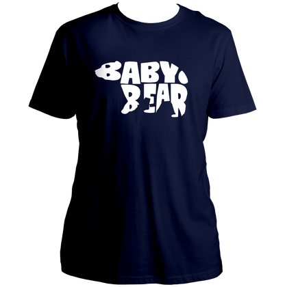 Navy Blue Baby Bear Unisex T-Shirt by Garrari with white bear-shaped Baby Bear typography print