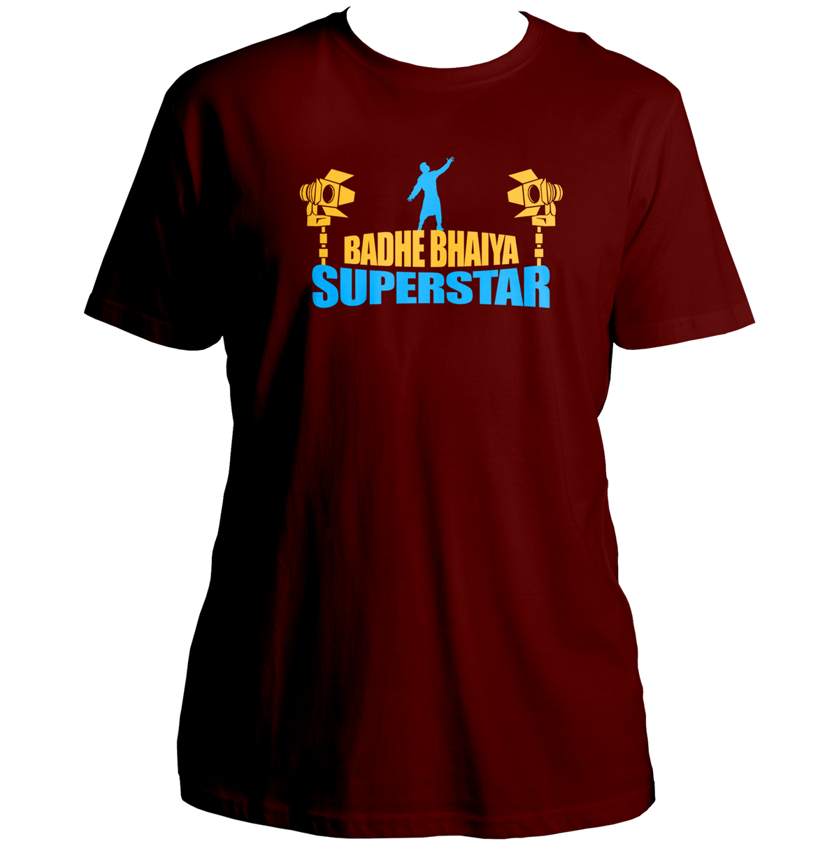 Maroon Badhe Bhaiya Superstar Unisex T-Shirt with Badhe Bhaiya Superstar print