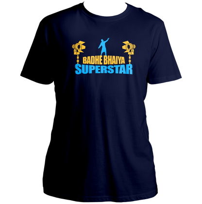 Navy Blue Badhe Bhaiya Superstar Unisex T-Shirt with Bollywood-style brother graphic