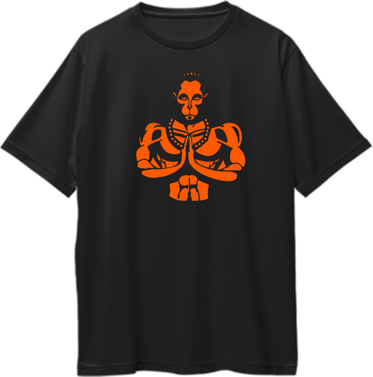 "Oversized unisex t-shirt with Bajrangbali design, spiritual and devotional Lord Hanuman apparel."