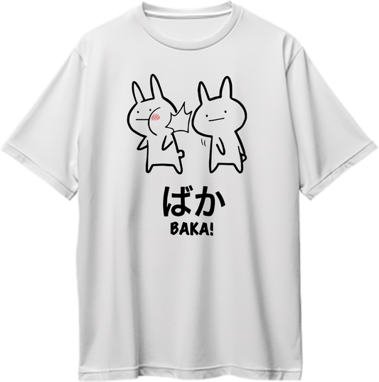 White Baka Anime Oversized T-Shirt with cute Japanese Baka character artwork by Garrari