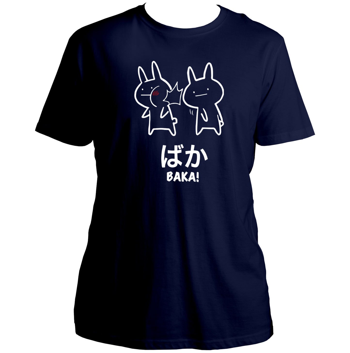 Navy Blue Baka Anime Unisex T-Shirt with Japanese-inspired anime graphic by Garrari