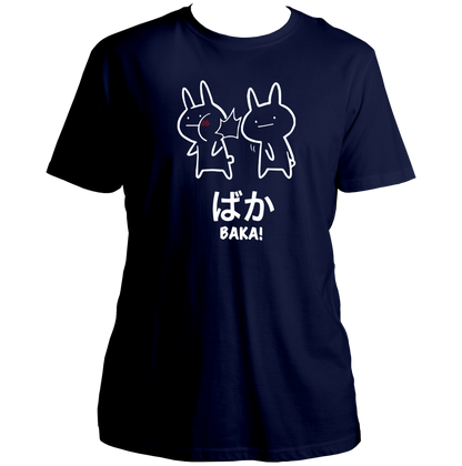 Navy Blue Baka Anime Unisex T-Shirt with Japanese-inspired anime graphic by Garrari