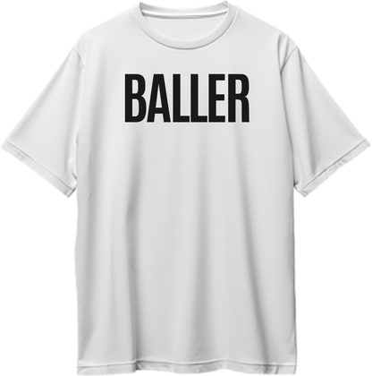 White Baller Punjabi Oversized T-Shirt with clean bold Baller typography by Garrari