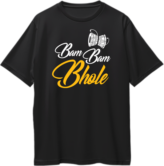 "Oversized unisex t-shirt with Bam Bam Bhole chant, spiritual and devotional Lord Shiva apparel."