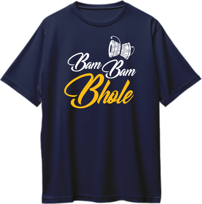 Bam Bam Bhole Mahadev navy blue oversized T-shirt with Shiva devotional graphic by Garrari