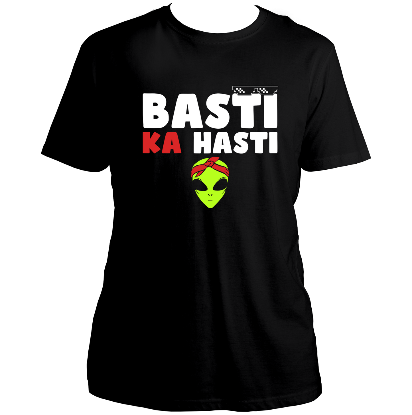 Black Basti Ka Hasti Hindi Unisex T-Shirt with alien bandana graphic by Garrari