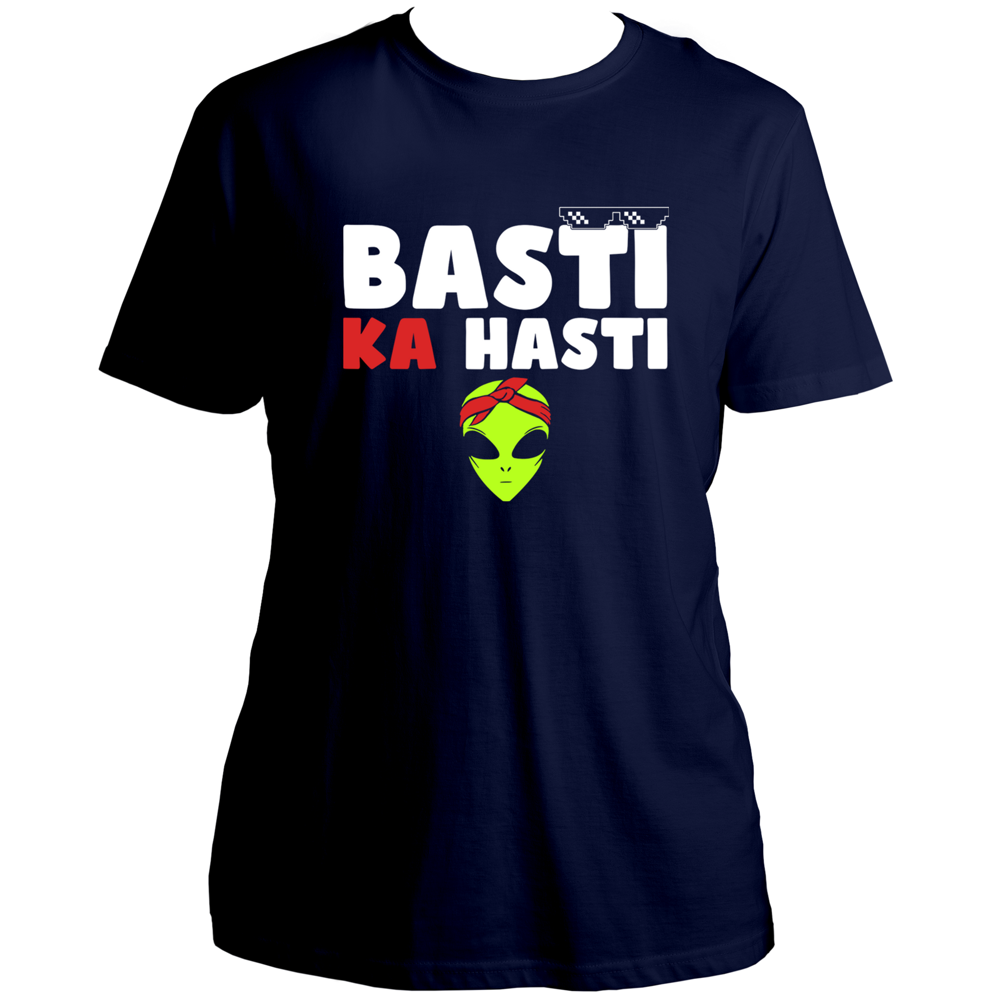 Navy Blue Basti Ka Hasti Hindi Unisex T-Shirt with bold streetwear typography by Garrari