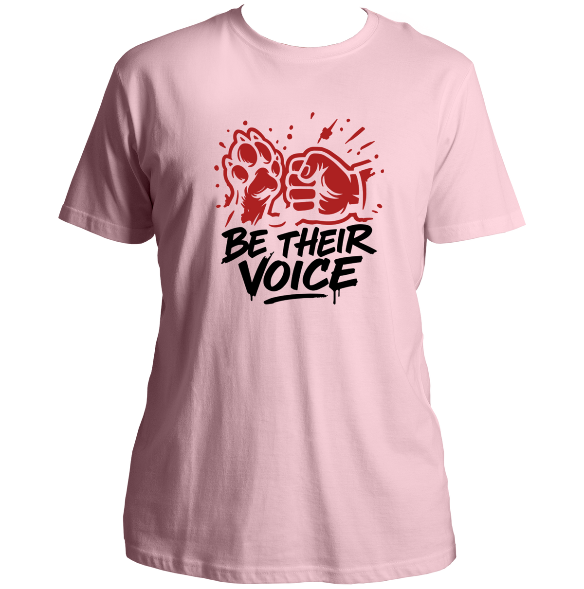 Baby Pink Be Their Voice Unisex T-Shirt by Garrari with paw and fist graphic