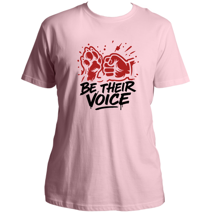Baby Pink Be Their Voice Unisex T-Shirt by Garrari with paw and fist graphic