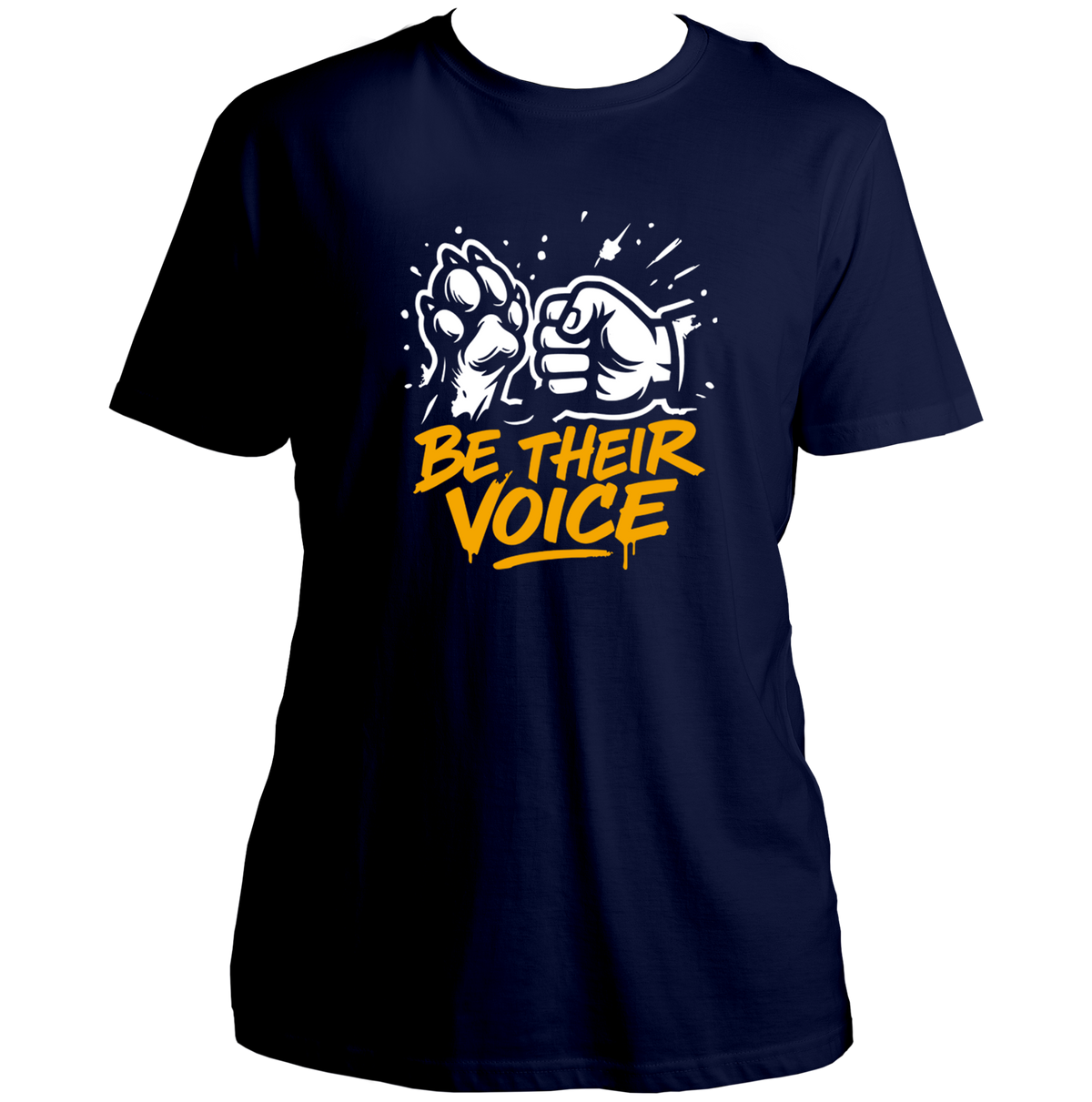 Navy Blue Be Their Voice Unisex T-Shirt by Garrari with paw and fist graphic