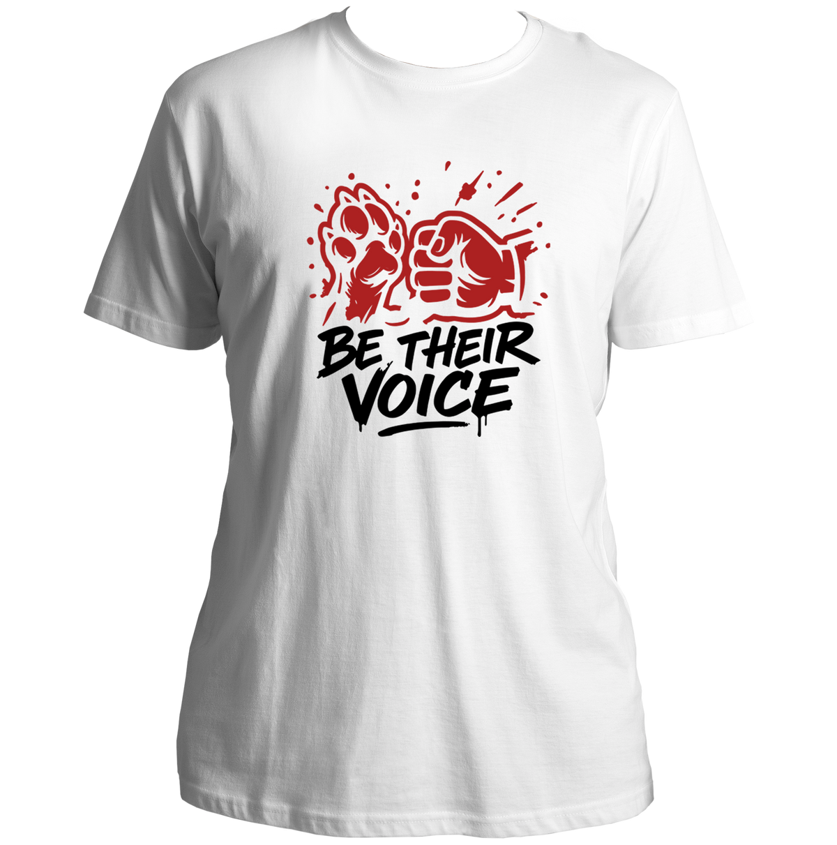 White Be Their Voice Unisex T-Shirt by Garrari with paw and fist graphic