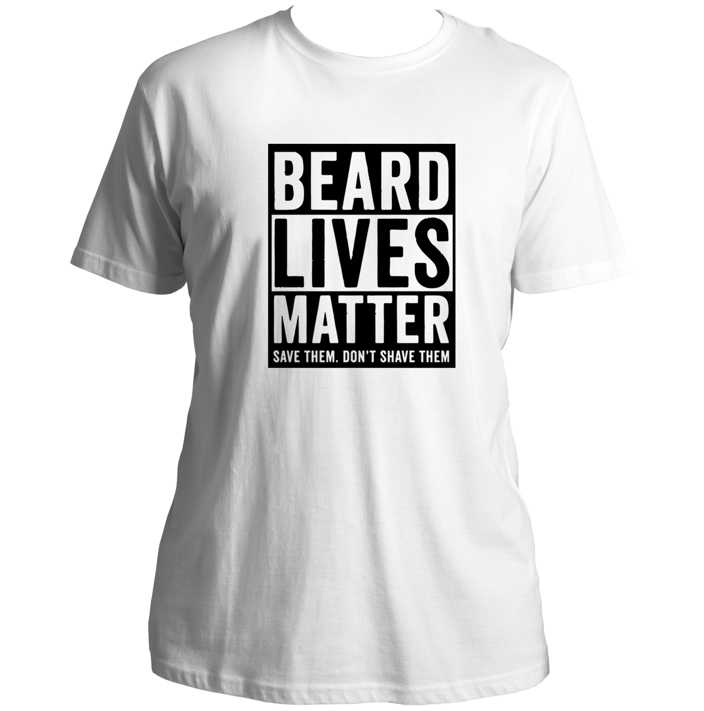 White Beard Lives Matter Unisex T-Shirt with bold save them don’t shave them design by Garrari