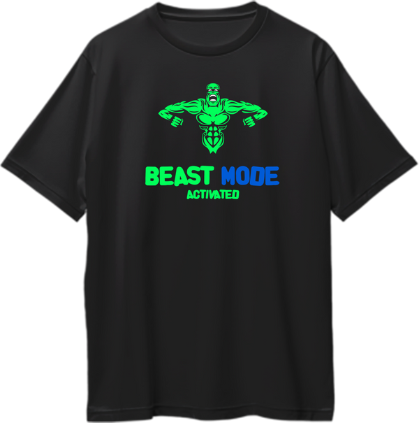 Black Beast Mode Activated Oversized T-Shirt by Garrari with muscular gym fitness graphic