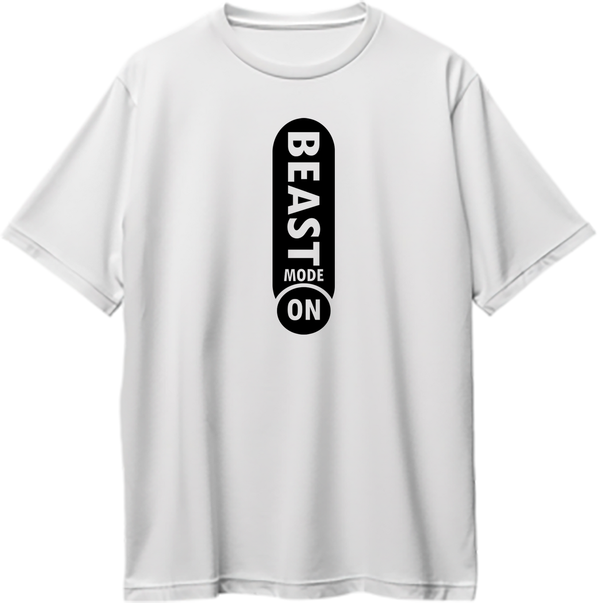 White Beast Mode On Oversized T-Shirt by Garrari with black vertical gym switch graphic
