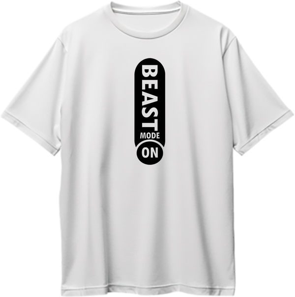 White Beast Mode On Oversized T-Shirt by Garrari with black vertical gym switch graphic