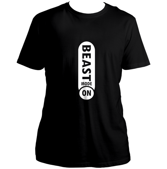 Black Beast Mode On Unisex T-Shirt by Garrari with vertical gym switch graphic