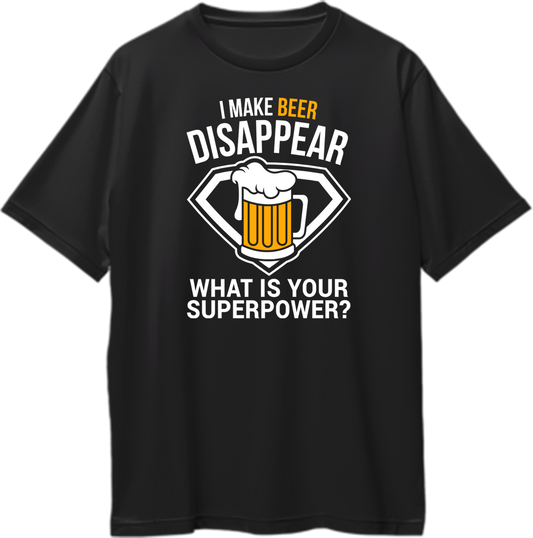 Black Beer Power Oversized T-Shirt with beer mug superpower artwork by Garrari