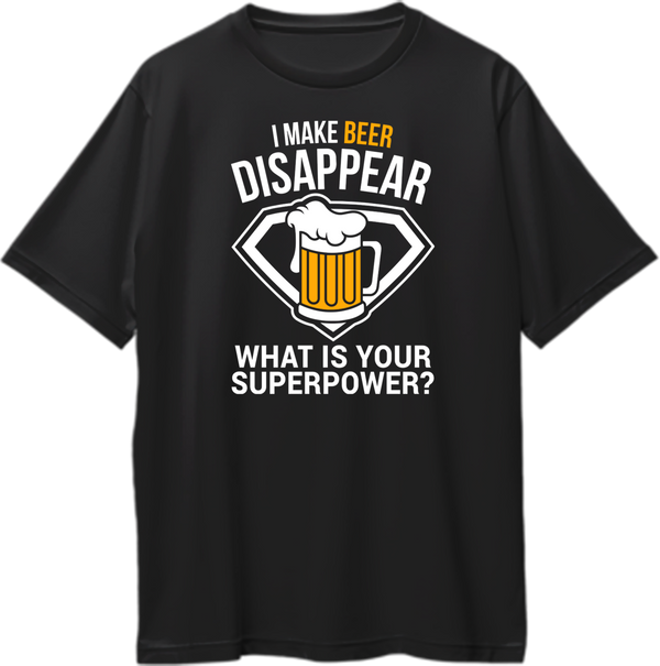 Black Beer Power Oversized T-Shirt with beer mug superpower artwork by Garrari