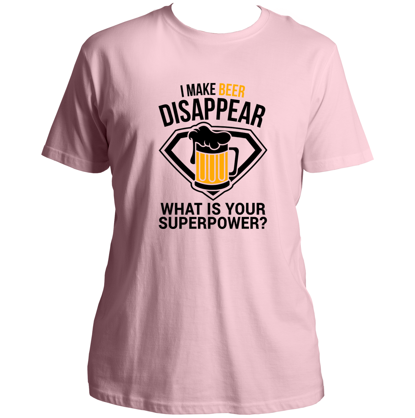 Baby Pink Beer Power Unisex T-Shirt with funny beer mug artwork by Garrari