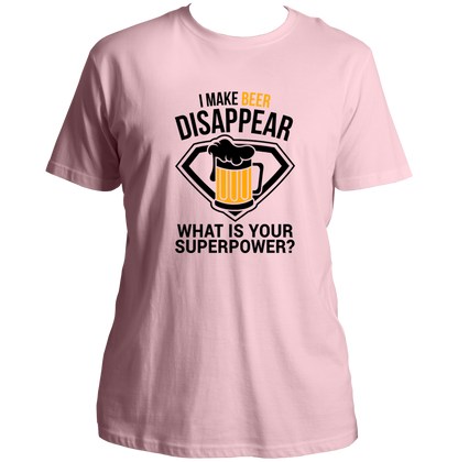 Baby Pink Beer Power Unisex T-Shirt with funny beer mug artwork by Garrari