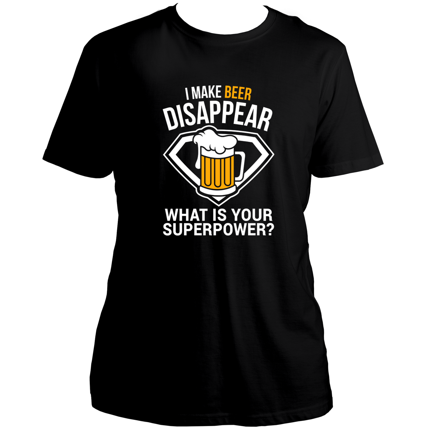 Black Beer Power Unisex T-Shirt with beer lover superpower print by Garrari