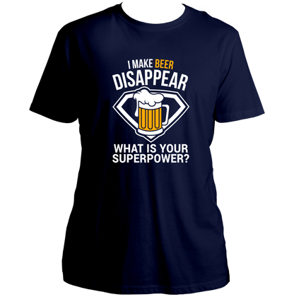Navy Blue Beer Power Unisex T-Shirt with funny beer graphic print by Garrari