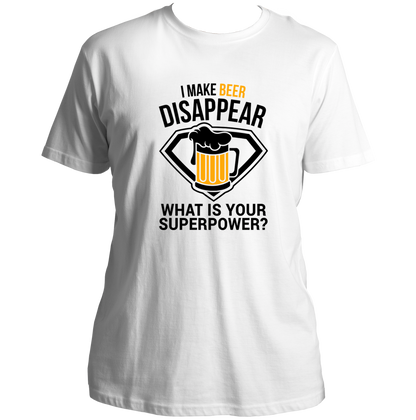 White Beer Power Unisex T-Shirt with beer mug and superpower typography by Garrari