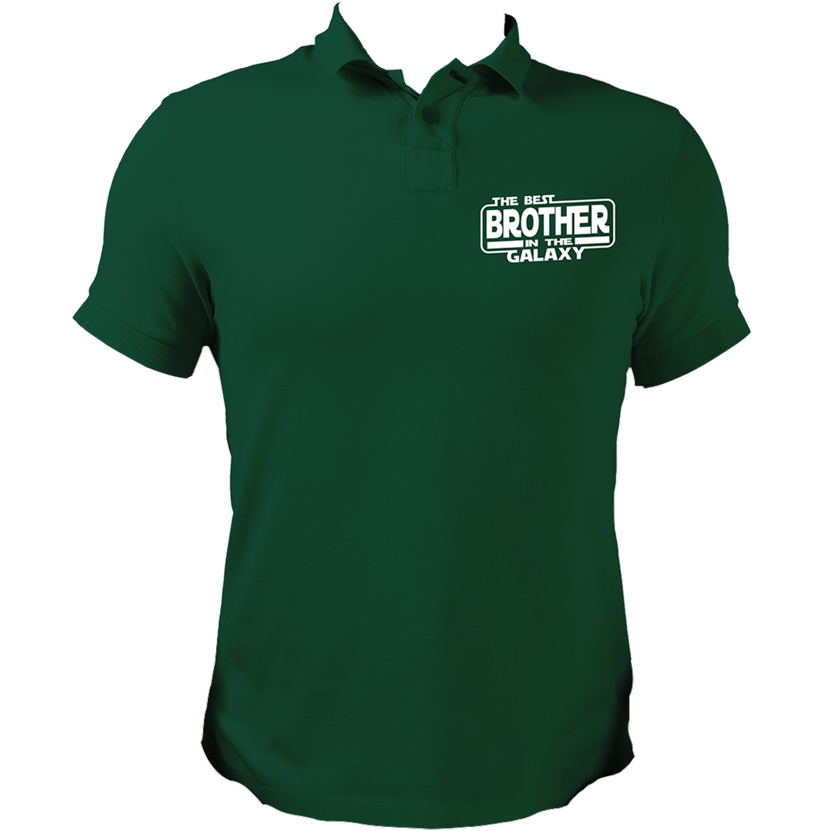 Dark Green The Best Brother In The Galaxy Polo T-Shirt with white brother quote chest print