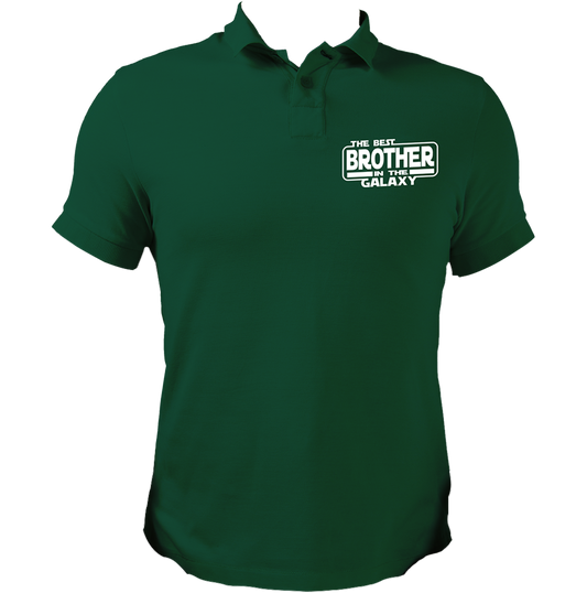 Dark Green The Best Brother In The Galaxy Polo T-Shirt with white brother quote chest print