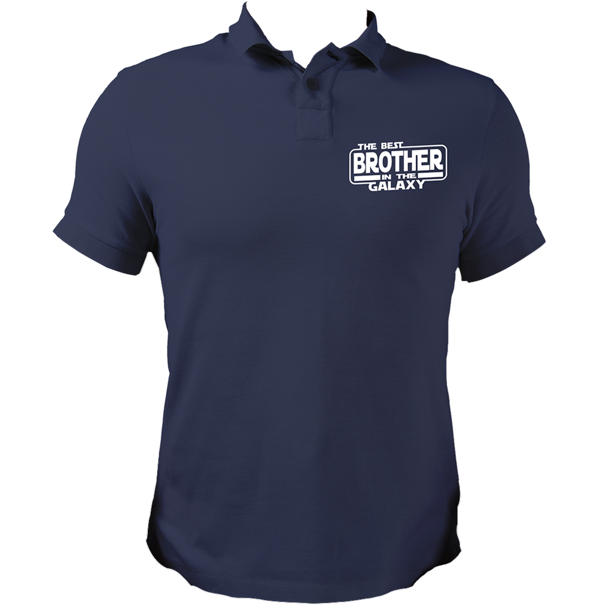 Navy Blue The Best Brother In The Galaxy Polo T-Shirt with white brother chest graphic
