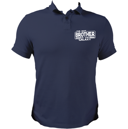 Navy Blue The Best Brother In The Galaxy Polo T-Shirt with white brother chest graphic