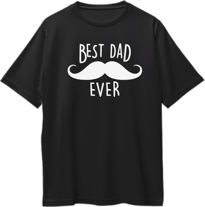 Black Best Dad Ever Oversized T-Shirt by Garrari with white moustache and Best Dad Ever typography print