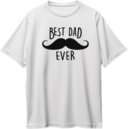 White Best Dad Ever Oversized T-Shirt by Garrari with black moustache and Best Dad Ever typography print