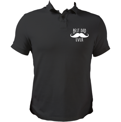 Black Best Dad Ever Polo T-Shirt by Garrari with moustache and father statement chest graphic