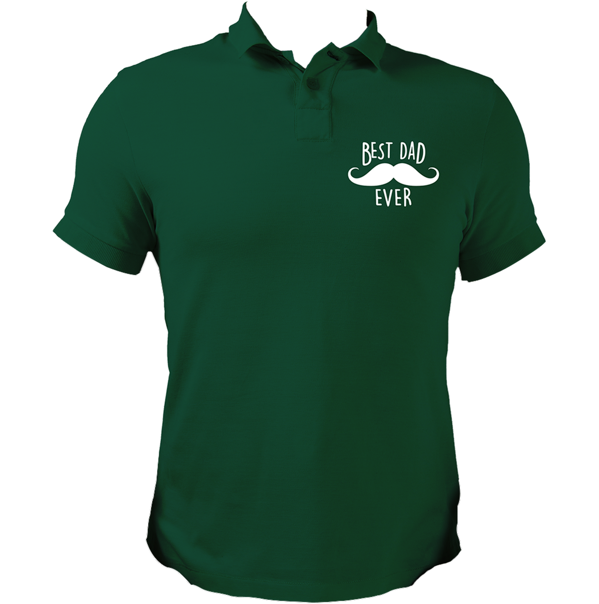 Dark Green Best Dad Ever Polo T-Shirt by Garrari with Best Dad Ever moustache chest print