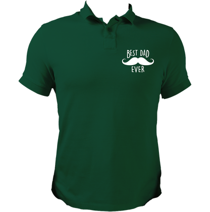 Dark Green Best Dad Ever Polo T-Shirt by Garrari with Best Dad Ever moustache chest print