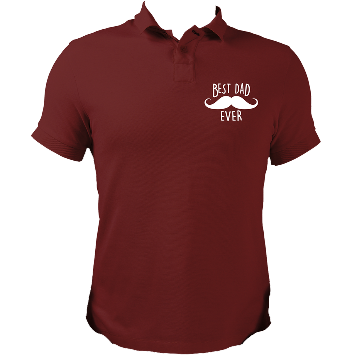 Maroon Best Dad Ever Polo T-Shirt by Garrari with small father statement and moustache graphic