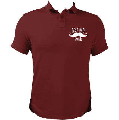 Maroon Best Dad Ever Polo T-Shirt by Garrari with small father statement and moustache graphic