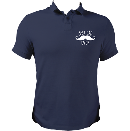 Navy Blue Best Dad Ever Polo T-Shirt by Garrari with moustache and Best Dad Ever chest design
