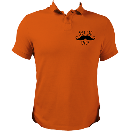 Orange Best Dad Ever Polo T-Shirt by Garrari with moustache and Best Dad Ever chest print