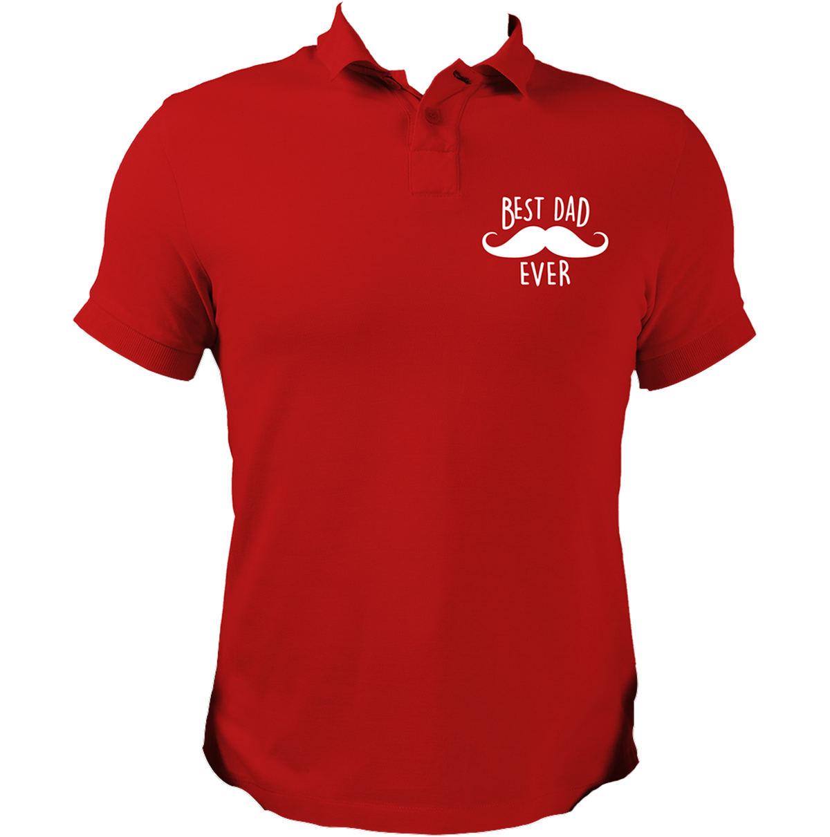 Red Best Dad Ever Polo T-Shirt by Garrari with father statement moustache chest print