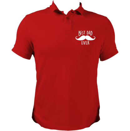 Red Best Dad Ever Polo T-Shirt by Garrari with father statement moustache chest print