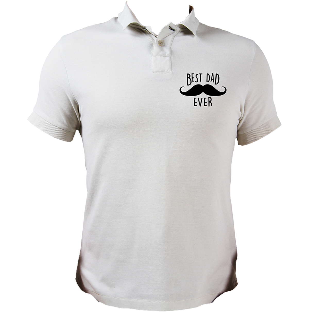 White Best Dad Ever Polo T-Shirt by Garrari with Best Dad Ever moustache chest graphic