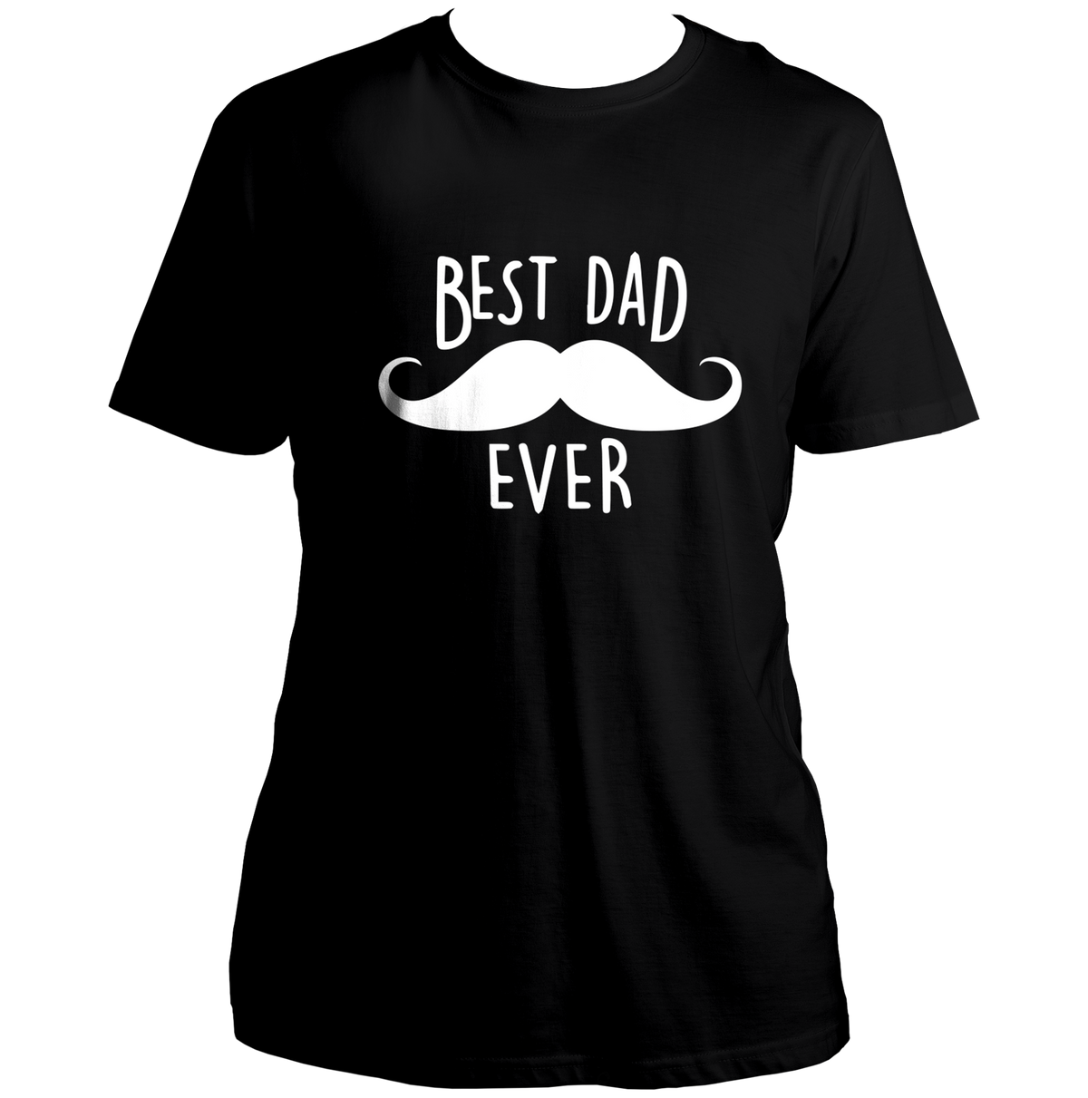 Black Best Dad Ever Unisex T-Shirt by Garrari with white moustache and Best Dad Ever typography print