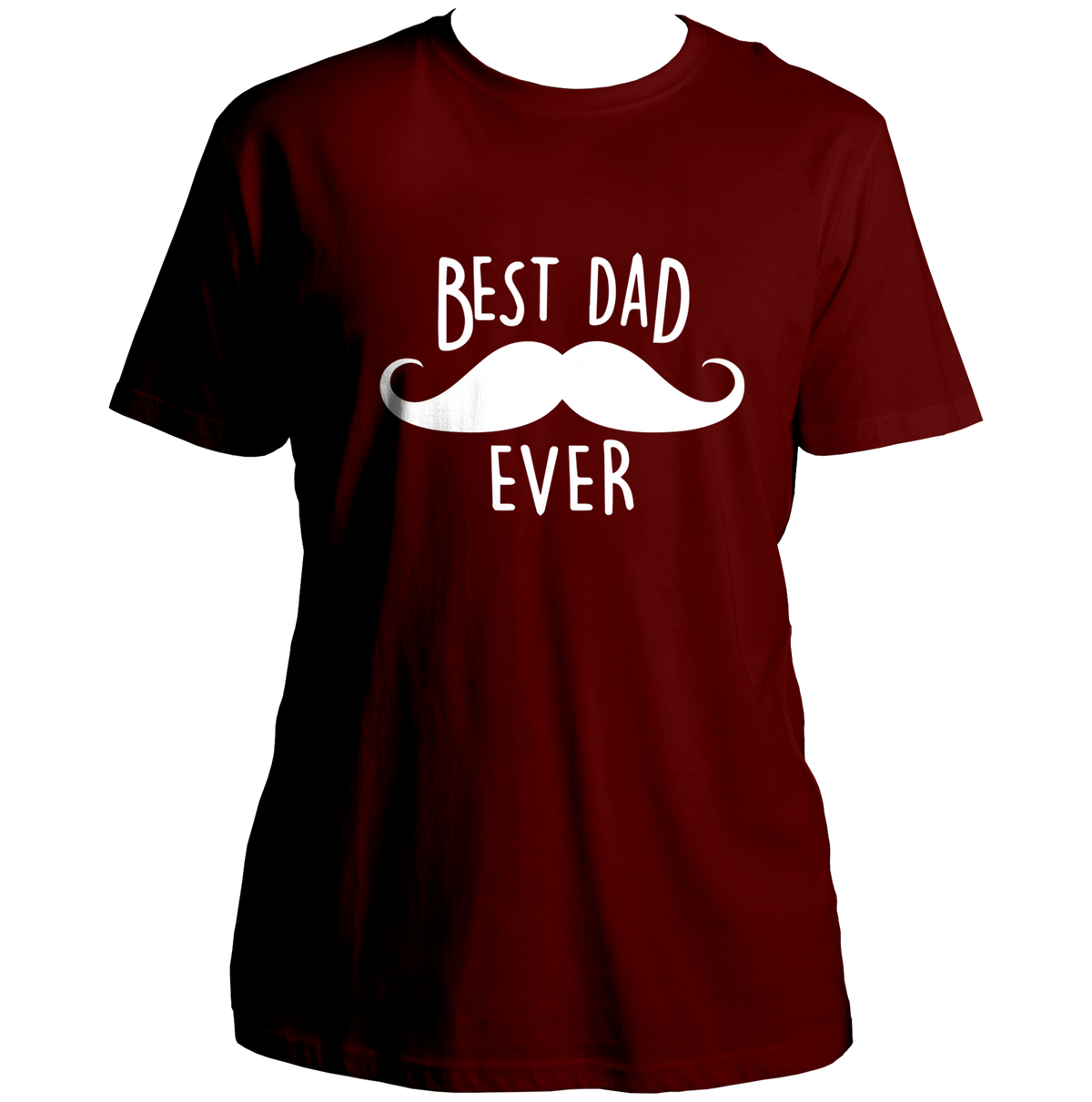 Maroon Best Dad Ever Unisex T-Shirt by Garrari with contrast Best Dad Ever typography and moustache graphic